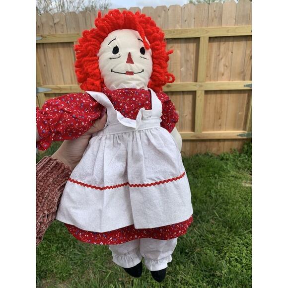 Vintage Handmade Raggedy Ann Soft Plush Doll red Floral White Apron collector - Picture 7 of 10